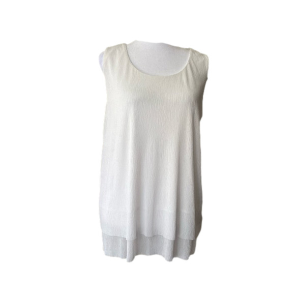 Chico’s Layered Hem Sleeveless Tank Blouse White Gauze Crepe - Picture 1 of 9